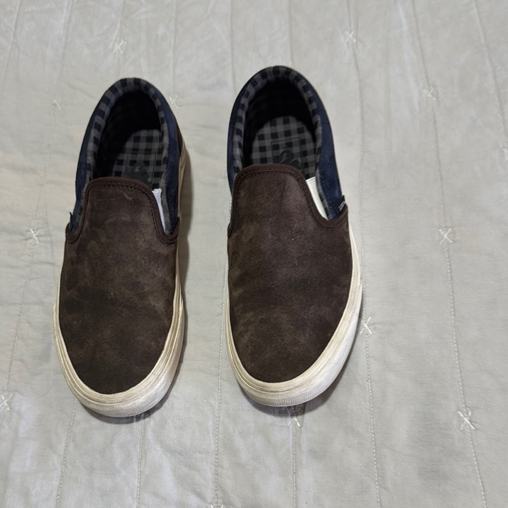 Vans Brown Suede Slip-On Loafers 7/5 mens. 9womens.